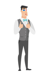 Caucasian groom watching movie in 3D glasses