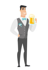 Groom drinking beer vector illustration.