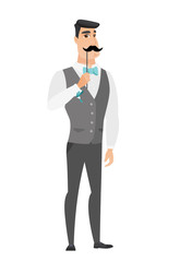 Cheerful groom with a fake mustache