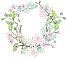 Obraz na płótnie Canvas Watercolor floral wreath, beautiful hand painted design, frame, clip art, spring, blossom, nature
