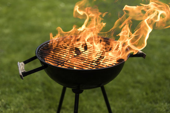 Assorted delicious grilled, barbecue and fire background