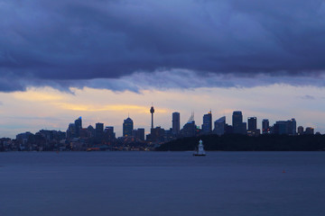 Sydney skyline during cloudy blue hour