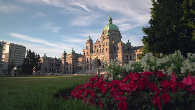 Parliament Building, Victoria, British Columbia, Canada 4K UHD. A dolly shot of the parliament building in Victoria, British Columbia. 4K UHD.
