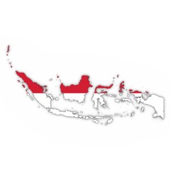 Indonesia Map Outline with Indonesian Flag on White with Shadows 3D Illustration