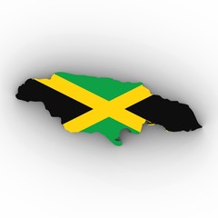 Jamaica Map Outline with Jamaican Flag on White with Shadows 3D Illustration