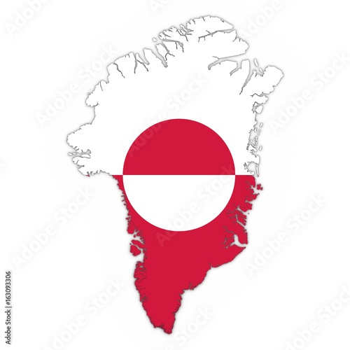 "Greenland Map Outline with Greenlandic Flag on White with Shadows 3D