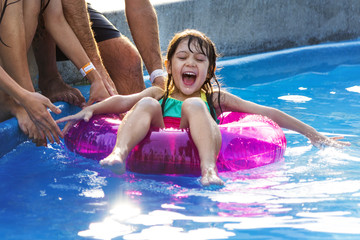 Family Swimming Pool Playing Togetherness Summer Holiday