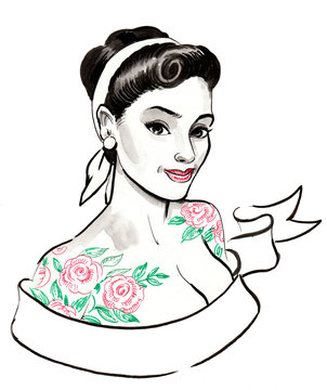 Pinup girl with a tattoo