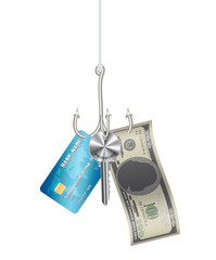 hook phishing credit card password key banknote