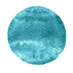Turquoise, ocean watercolor circle. Watercolour stain on white background.