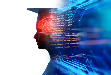 Fototapeta 3d rendering of virtual human silhouette on technology background illustration obraz