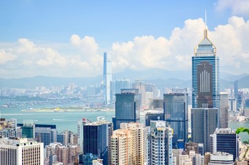Fototapeta na wymiar City View of Skyscrapers in Hong Kong from the Victoria Peak