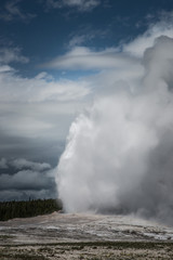 Old Faithful Eruption on a Cloudy Day in Yellowstone National Park, Wyoming