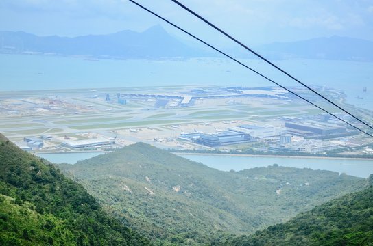 Aerial View of Hong Kong International Airport From Ngong Ping 360 Cable Cars