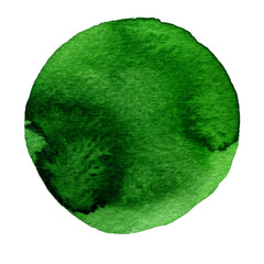 Green watercolor circle. Watercolour stain on white background.