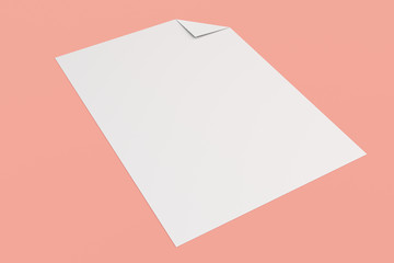 Blank white flyer with a curved corner mockup on red background