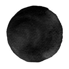 Black watercolor circle. Watercolour stain on white background.