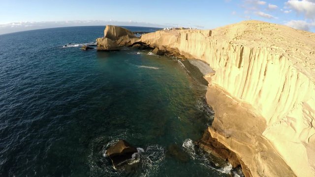 Flying over the coastline of San Miguel de Tajao in Tenerife