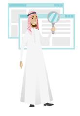 Muslim businessman with magnifying glass.