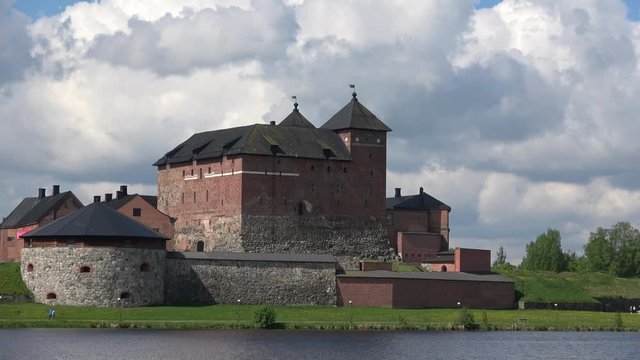 View of the castle in Hameenlinna closeup on a cloudy day. Finland