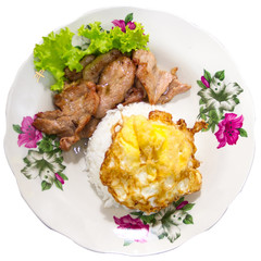 Thailand food,Pork fried with rice and fried egg