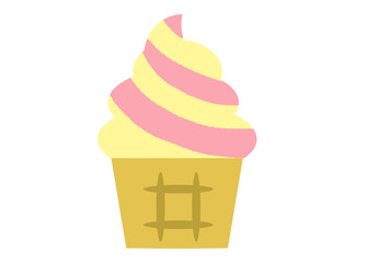 Crème glacée vanille & aux fraises　on white background