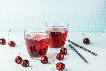 Summer cherry a refreshing drink in glass cups