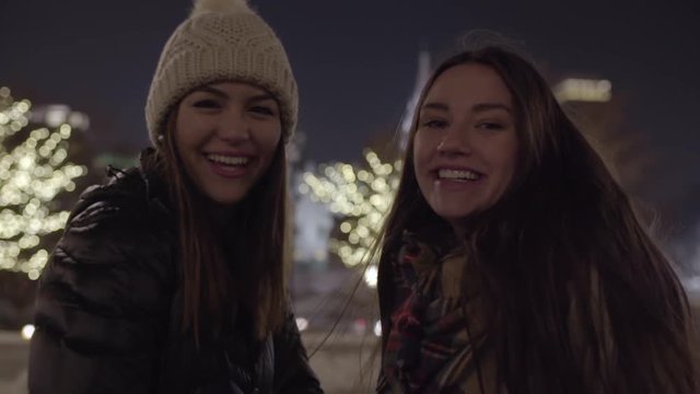 Happy Young Women Pose Together For Portrait (LDS Temple In Background) In Salt Lake City, Utah
