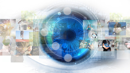 Modern technology screen on human eye. Futuristic modern concept - obrazy, fototapety, plakaty