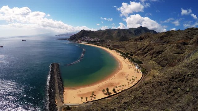 Amazing aerial view of Las Teresitas beach in Tenerife, Spain