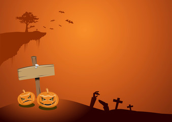 Halloween Background. Illustration. Flat Halloween Icons with Square Frame. Trick or Treat Concept. Ghost and Frankenstein, Orange Pumpkin and Spider Web, Skull and Crossbones.