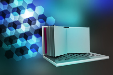 E-learning concept. Laptop screen as book