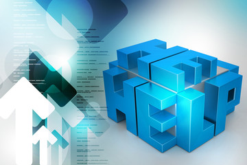 3d red cubes with logo HELP