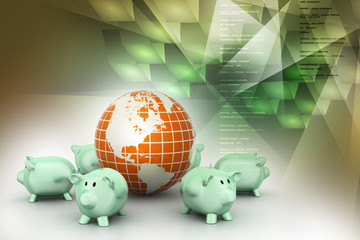 Piggy bank and globe