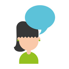 cute young girl with speech bubble avatar character vector illustration design