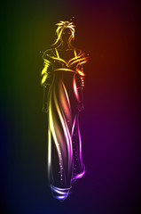 Sketch of a fashion girl. Illustration in neon style. A light girl's