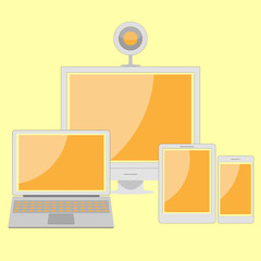 Colorful Set of computer device. Flat design vector illustration.