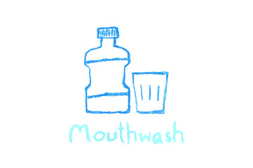 mouthwash bottle and glass - crayon drawing
