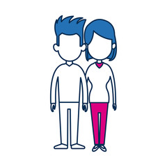 standing people couple holding hands with blue hair