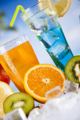 Cocktails in front of beach and sea