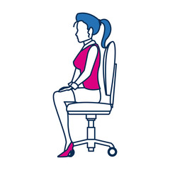 business woman person sitting office chair in blue and fuchsia character