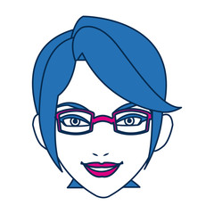 beauty woman face with glasses and blue hair