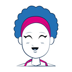 cartoon woman face smiling with blue hair