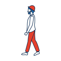 walking bearded man wearing the hat