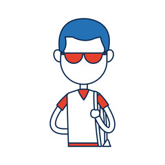 teenager boy student cartoon in blue and orange image