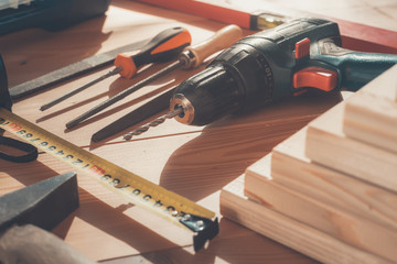 Work tool. Instrument. Flat lay.