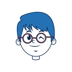 cute boy face wear glasses with blue hair