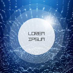 Round frame with place for text. Technology background. Graphic design. 3D grid surface with particles. Illustration for marketing, advertising and presentation.