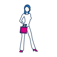 beauty woman standing character in blue and fuchsia people