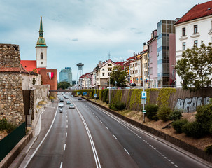 Fototapeta na wymiar Beautiful panoramic view over historical center of Bratislava in Slovakia